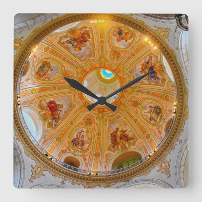 Frauenkirche Dome Ceiling, Dresden, Germany Square Wall Clock (Front)
