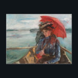 Fräulein Heck | Lovis Corinth Postcard<br><div class="desc">Fräulein Heck (1897) by Lovis Corinth (German, 1858–1925) depicts a woman seated gracefully on a boat, holding a vibrant red umbrella. Created in the late 19th century, Corinth’s expressive brushwork and attention to detail capture both the elegance of the figure and the subtle play of light on water. This vintage...</div>