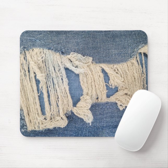 Frayed Blue Jean Fabric Mouse Pad (With Mouse)
