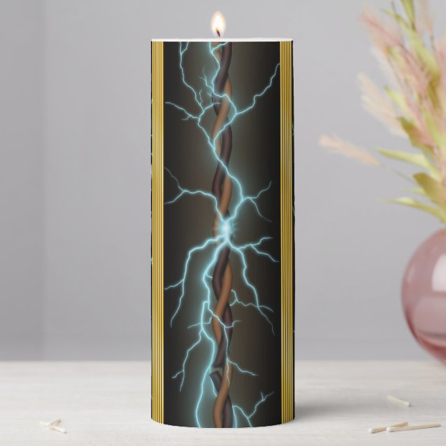 Frayed Electrical Wiring & Brass Stripes Pillar Candle (In Situ)