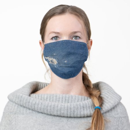 Frayed Hole In Blue Jean Fabric Adult Cloth Face Mask