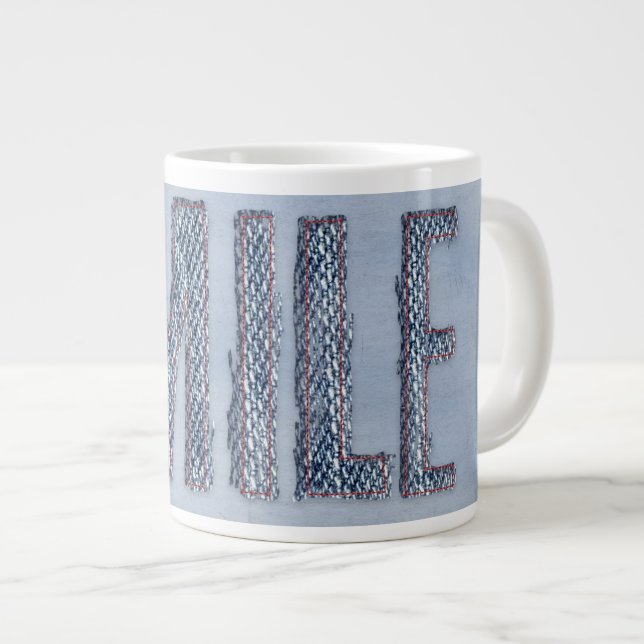 frayed smile in denim large coffee mug (Front Right)