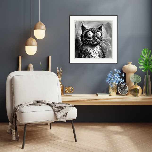 Frazzled Cat Drawing - Art Print (Frazzled Cat Drawing - art print.
Artist: Roger Smith)