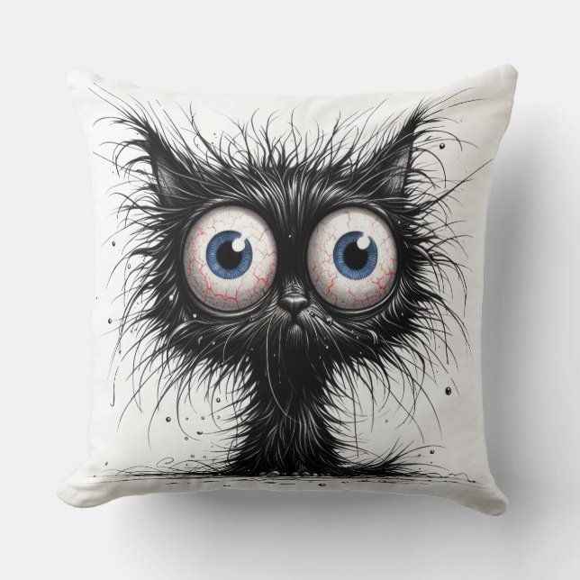 Frazzled Cat Throw Pillow (Front)