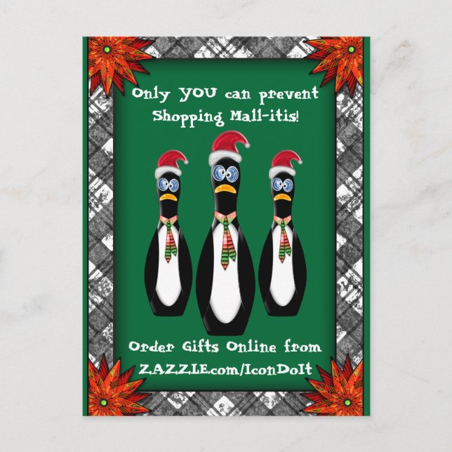 Frazzled Humorous Santa Penguins (Personalized) Holiday Postcard (Front)