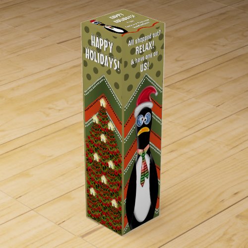 Frazzled Humorous Santa Penguins Personalized Wine Gift Box