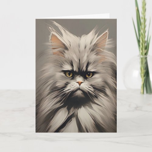 Frazzled Kitty Cat White Gray Needs Coffee Now Card