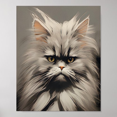Frazzled Kitty Cat White Gray Needs Coffee Now Poster
