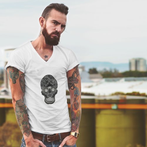 Frazzled Skull _ Abstract Mandelbrot White Mens T_Shirt