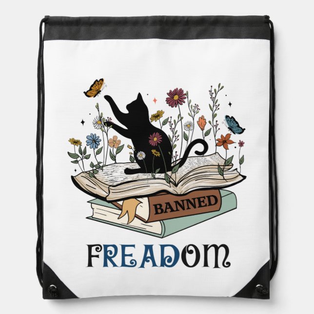 FREADOM - Cats & Books - I Read Banned Books  Drawstring Bag (Front)