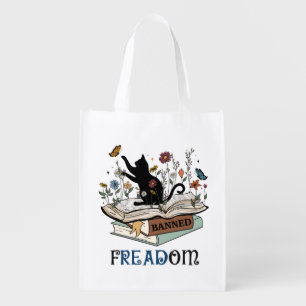 FREADOM - Cats & Books - I Read Banned Books  Grocery Bag