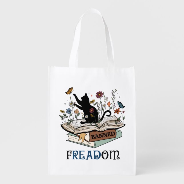FREADOM - Cats & Books - I Read Banned Books  Grocery Bag (Front)