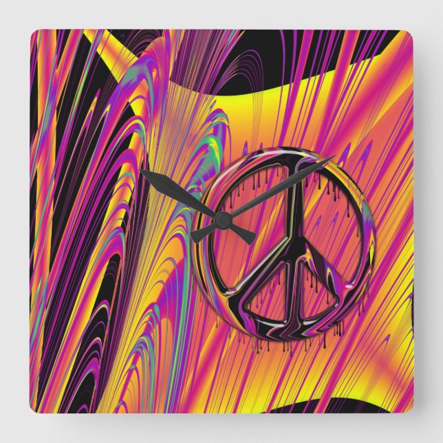 Freak Flag Psychedelic Hippy Couture Square Wall Clock (Front)