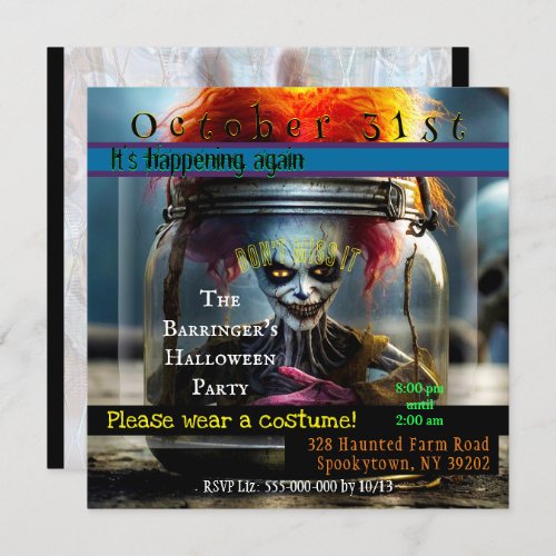 Freak in a Jar Adult Scary Halloween Party  Invitation