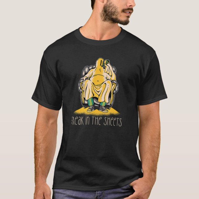 FREAK IN THE SHEETS   Drunk Ghost Halloween Meme T-Shirt (Front)