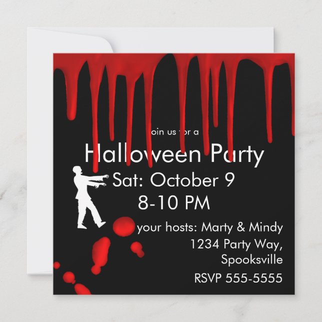 FREAK OUT AND RUN AWAY Bloody Halloween Invitation (Front)