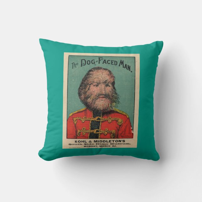 Freak Show Dog Face Man Throw Pillow (Front)