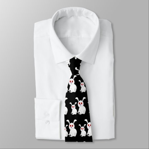 Freaked White bunnies withe red eyes Black pattern Neck Tie