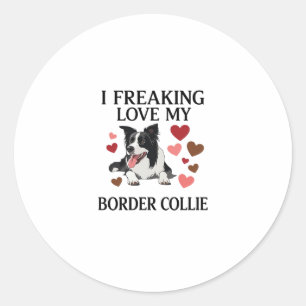 Freaking Love Border Collie Dog Hearts_1 Classic Round Sticker