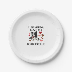 Freaking Love Border Collie Dog Hearts_1 Paper Plates