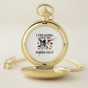 Freaking Love Border Collie Dog Hearts_1 Pocket Watch