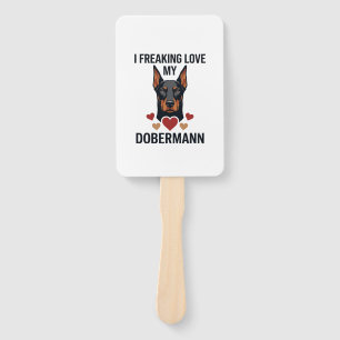 Freaking Love Dobermann Dog Red Hearts_1 Hand Fan