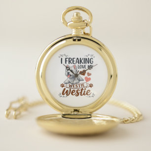 Freaking Love Westie Dog Hearts Paws_1 Pocket Watch