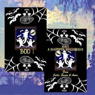 Freaky Boo Ghosts Bats Bootiful Halloween Night Holiday Card