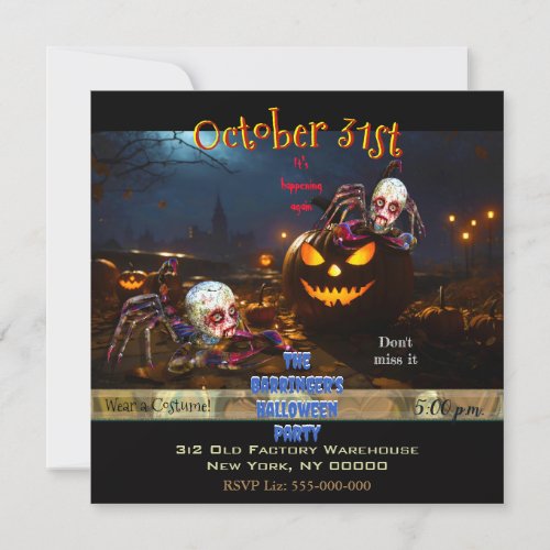 Freaky Crab Zombies Adult Halloween Party Invitation