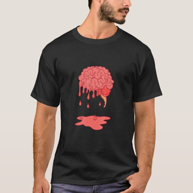 Freaky Creepy Melting Brain Anatomy Scary Dripping T-Shirt (Front)