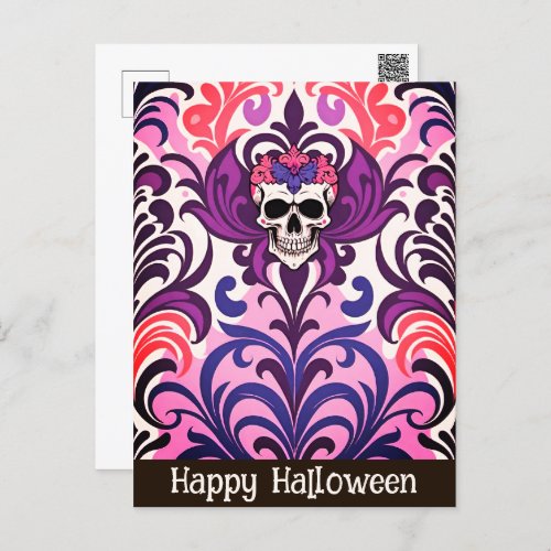 Freaky Creepy Skull Happy Halloween Holiday Postcard