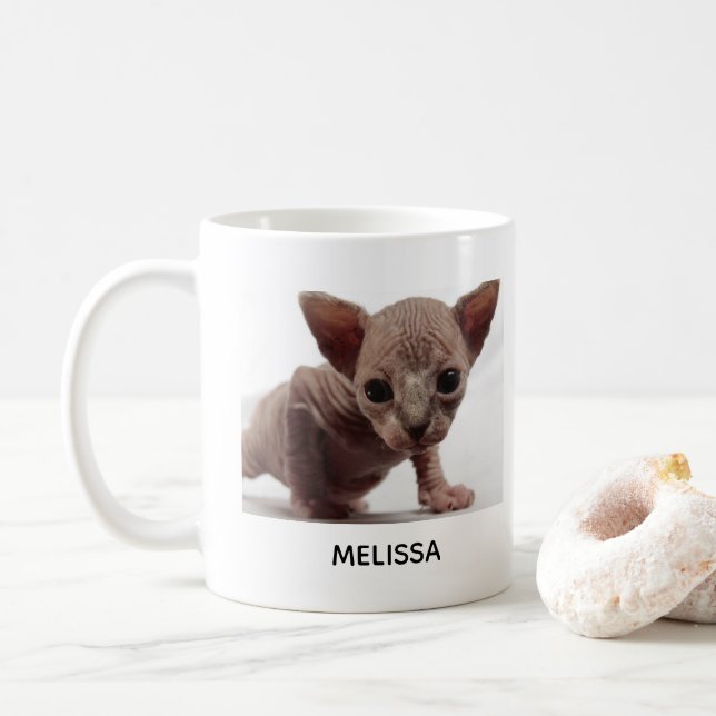 Freaky Cute Furless Sphynx Kitten Coffee Mug (With Donut)