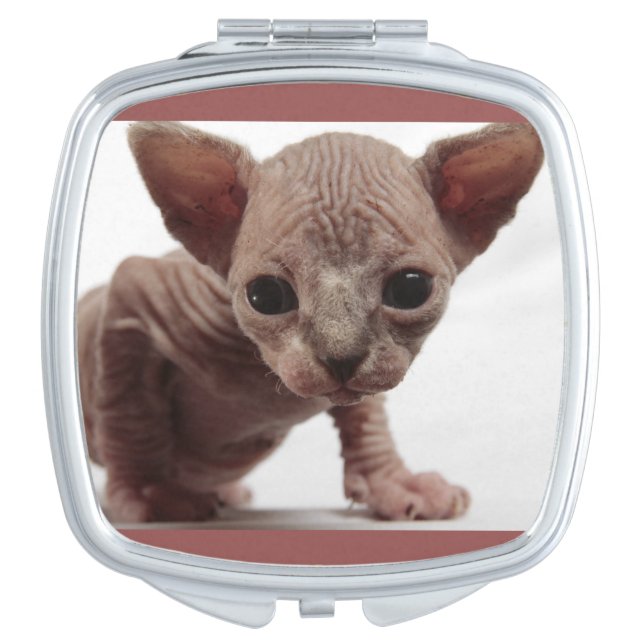 Freaky Cute Furless Sphynx Kitten Makeup Mirror (Front)