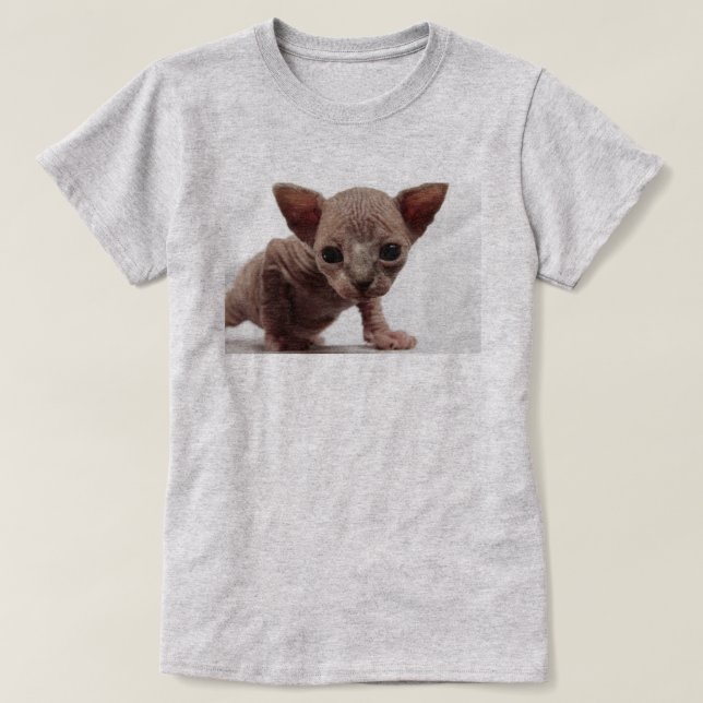 Freaky Cute Furless Sphynx Kitten T-Shirt (Design Front)