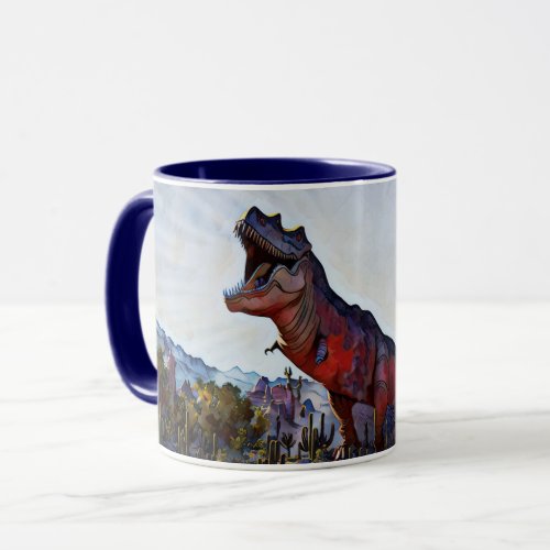 Freaky Dinosaur in the Desert Art Mug Cup