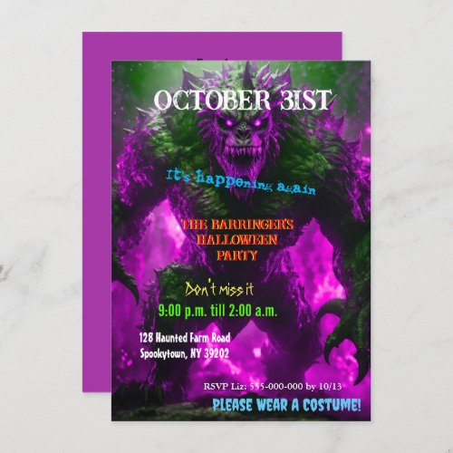 Freaky Monster Crazy Fun Adult Halloween Party Invitation