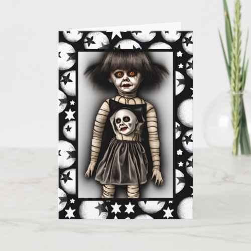 Freaky Scary Spooky Old Doll Halloween Card