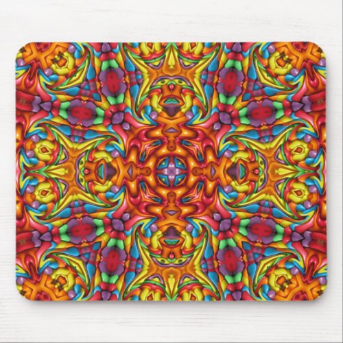 Freaky Tiki Red Vintage Fractal Kaleidoscope Mouse Pad