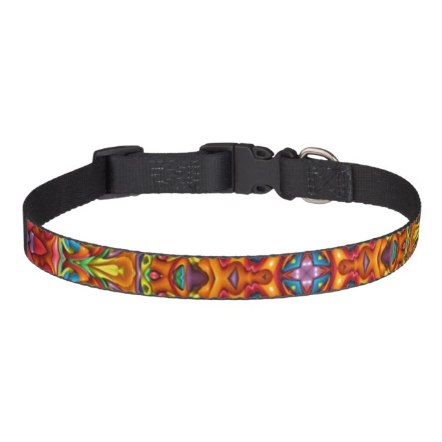 Freaky Tiki Red Vintage Fractal Kaleidoscope Pet Collar (Front)