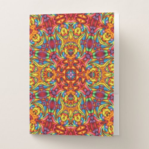 Freaky Tiki Red Vintage Fractal Kaleidoscope Pocket Folder