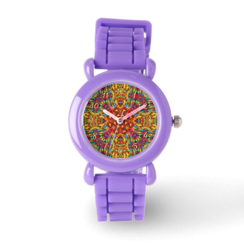 Freaky Tiki Red Vintage Fractal Kaleidoscope Watch