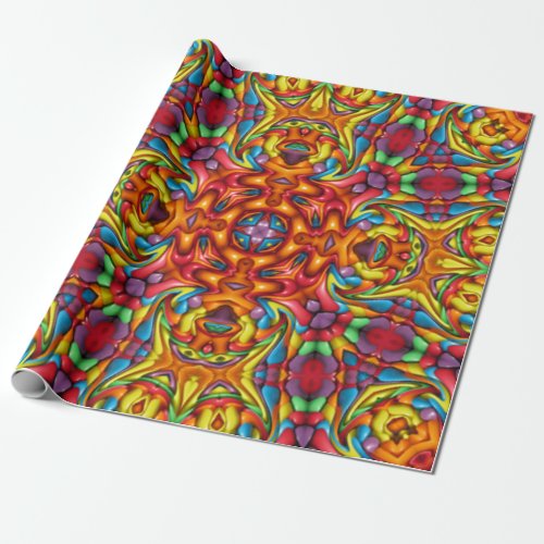 Freaky Tiki Red Vintage Fractal Kaleidoscope Wrapping Paper