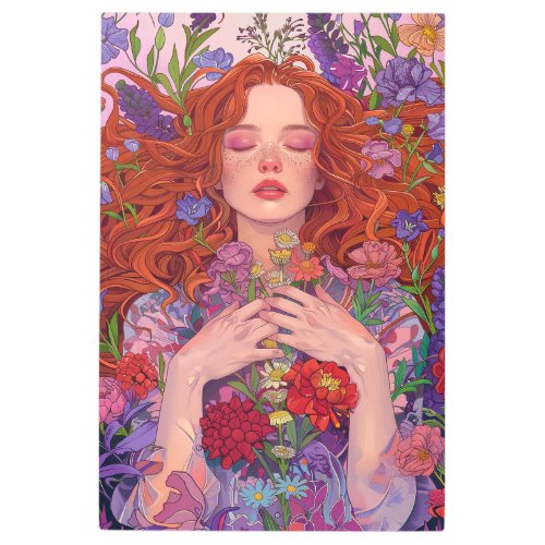  Freckle Woman SC4 Esoteric Goddess Floral Metal Print