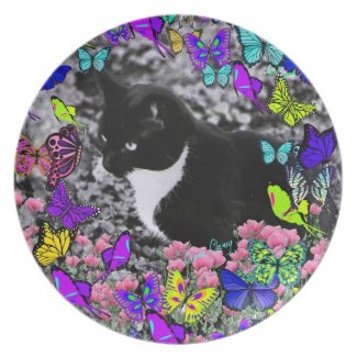 Freckles in Butterflies II - Black and White Cat Plate