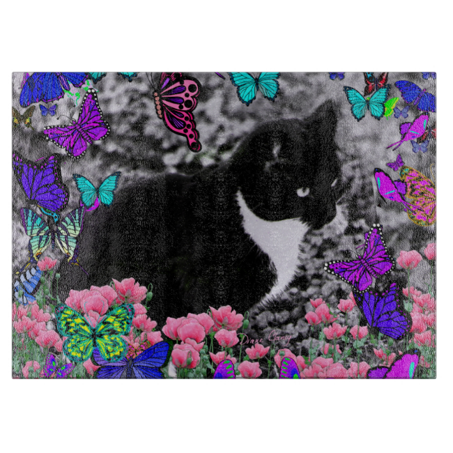 Freckles in Butterflies III, Tux Kitty Cat Cutting Boards Freckles in Butterflies III, Tux Kitty Cat Cutting Boards
