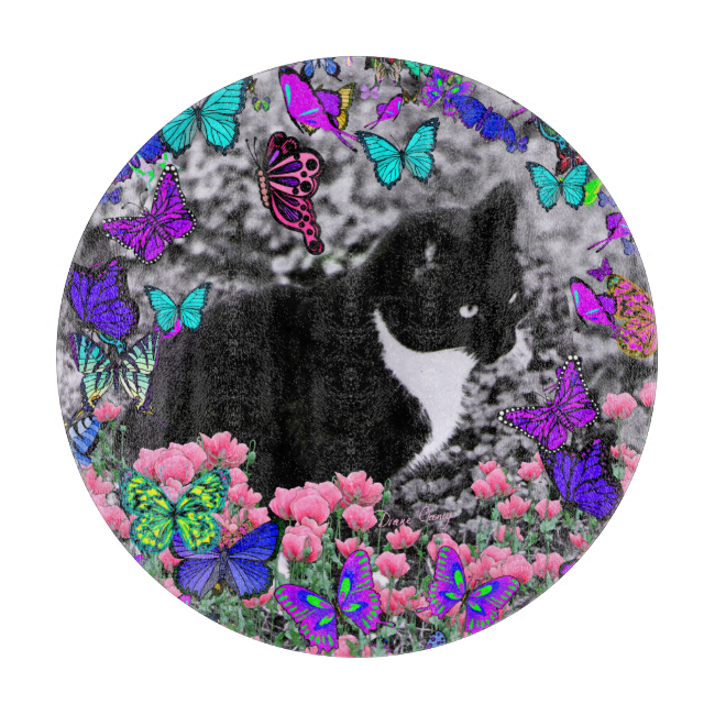 Freckles in Butterflies III, Tux Kitty Cat Cutting Board Freckles in Butterflies III, Tux Kitty Cat Cutting Board
