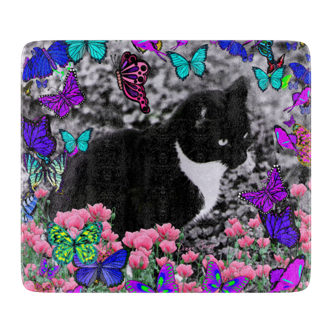Freckles in Butterflies III, Tux Kitty Cat Cutting Boards Freckles in Butterflies III, Tux Kitty Cat Cutting Boards