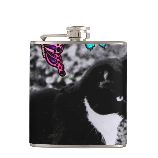 Freckles in Butterflies III, Tux Kitty Cat Flasks Freckles in Butterflies III, Tux Kitty Cat Flasks