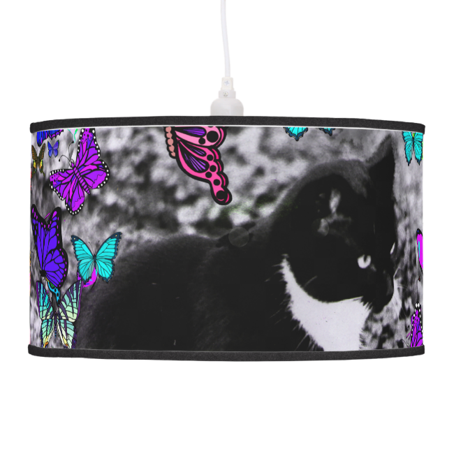 Freckles in Butterflies III, Tux Kitty Cat Hanging Pendant Lamps Freckles in Butterflies III, Tux Kitty Cat Hanging Pendant Lamps