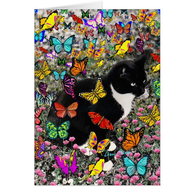 Freckles in Butterflies - Tux Kitty Cat Greeting Card Freckles in Butterflies - Tux Kitty Cat Greeting Card